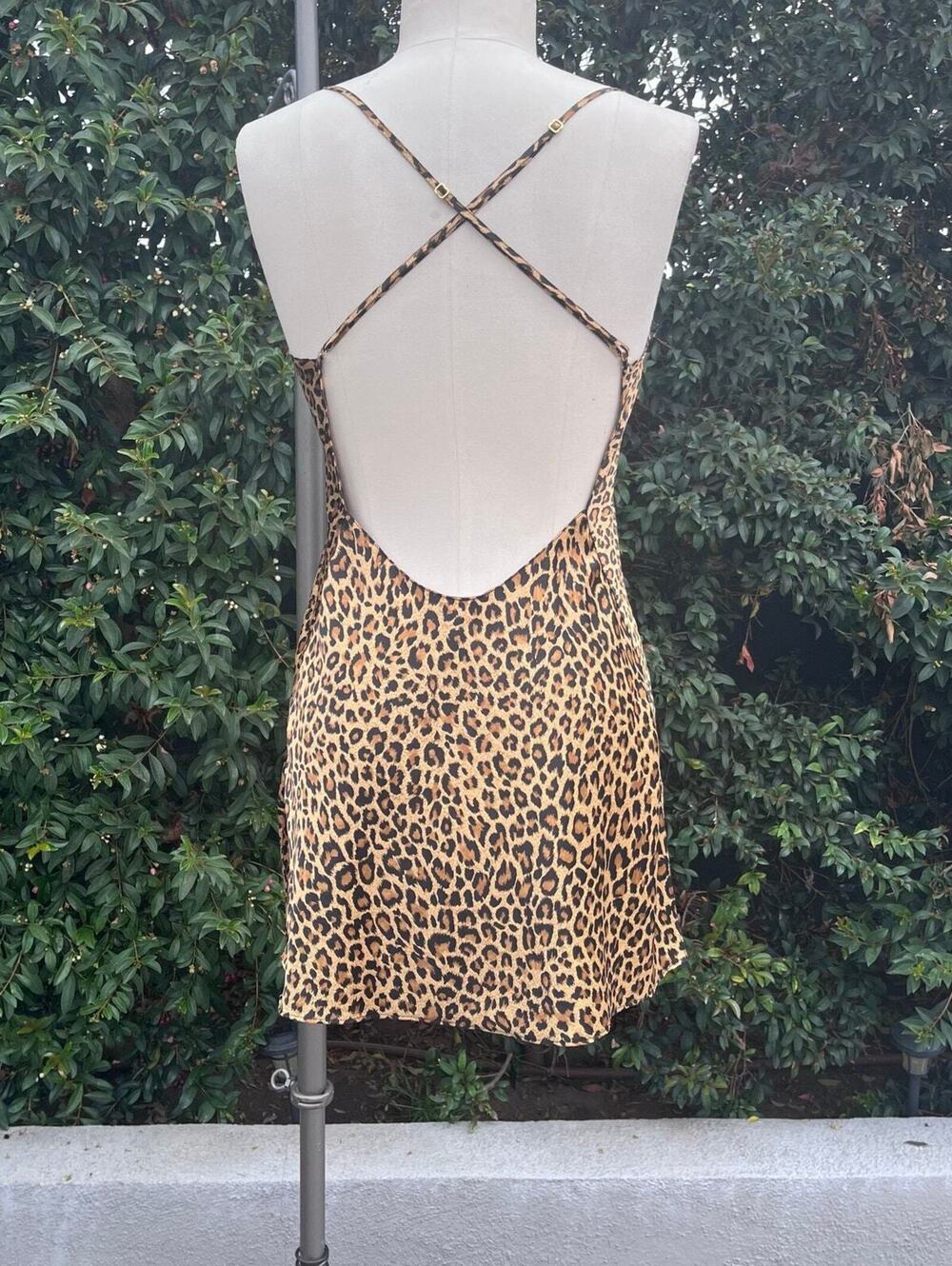 Victoria’s Secret Leopard Print Satin Slip Dress XS Open Back Mini Animal Print